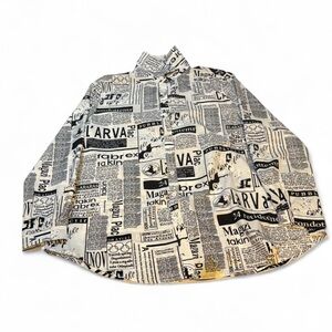 Newspaper Print Men's Button up thin long sleeve Shirt free shipping